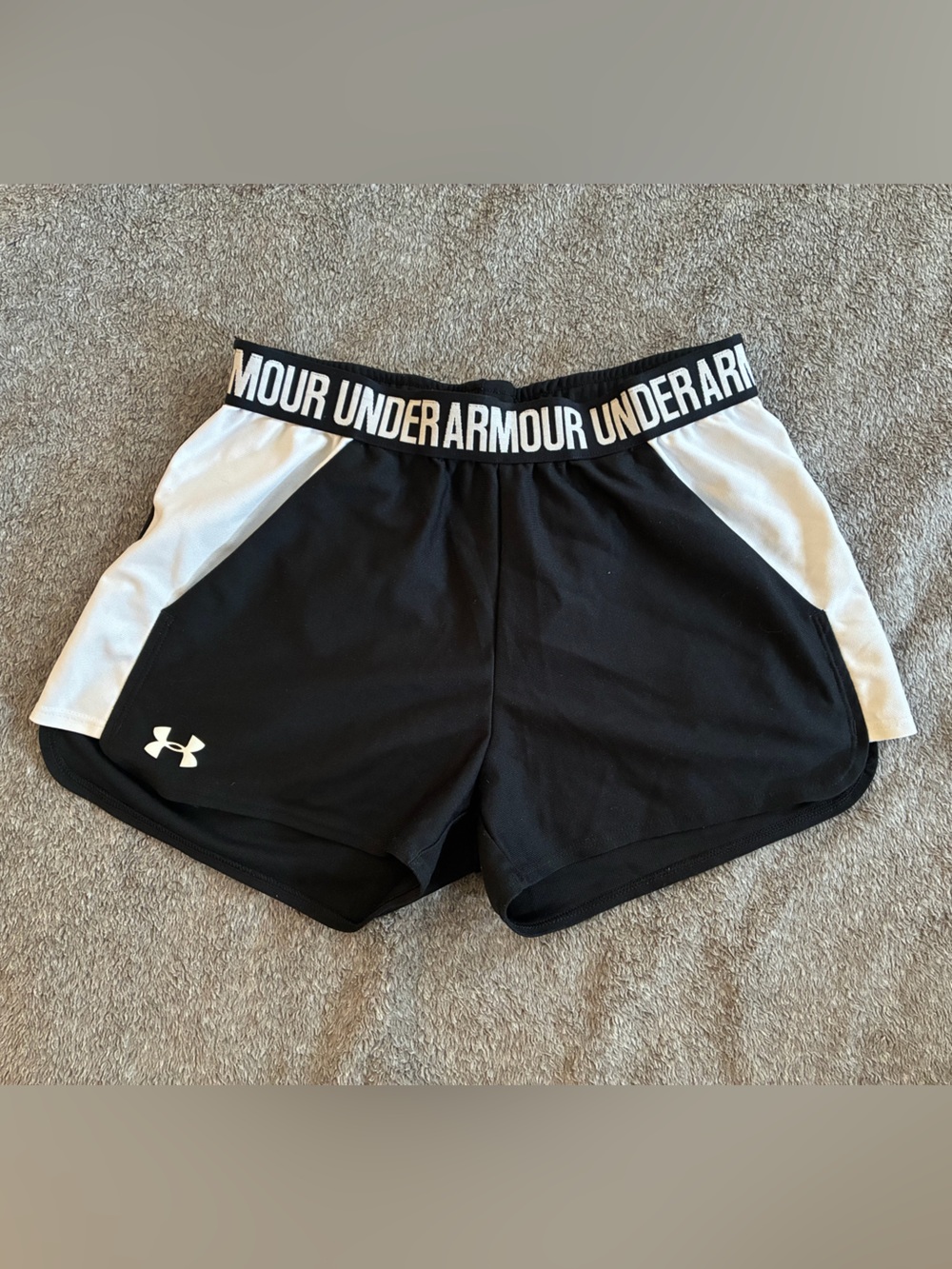 Under Armour Black and White Logo Elastic Waist Athletic Shorts